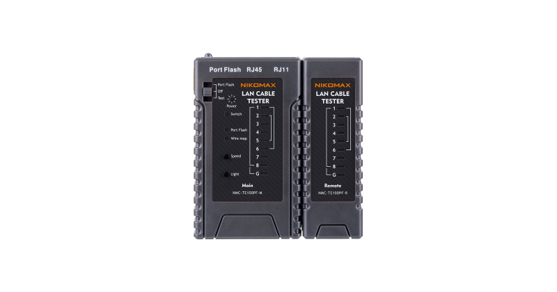 Кабельный тестер NIKOMAX, UTP/STP, RJ45, RJ12, RJ11, с функцией PortFlash и LED фонарём NMC-TE100PF
