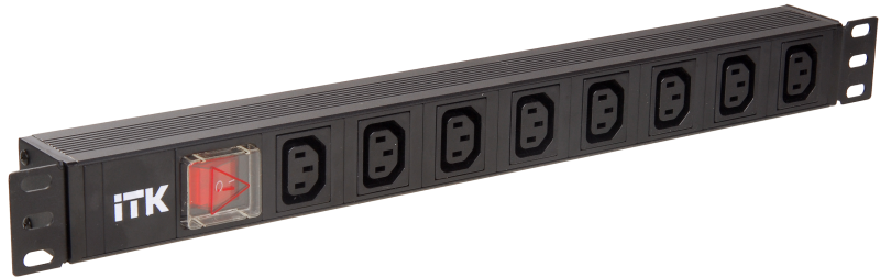 ITK PDU 8 розеток C13, с LED выкл, 1U, вх. C14, без шнура