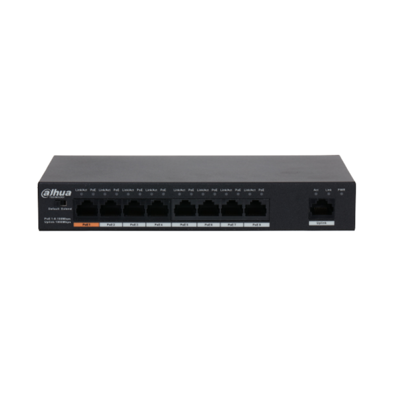 9-портовый неуправляемый настольный коммутатор с 8 портами PoE DH-PFS3009-8ET1GT-96