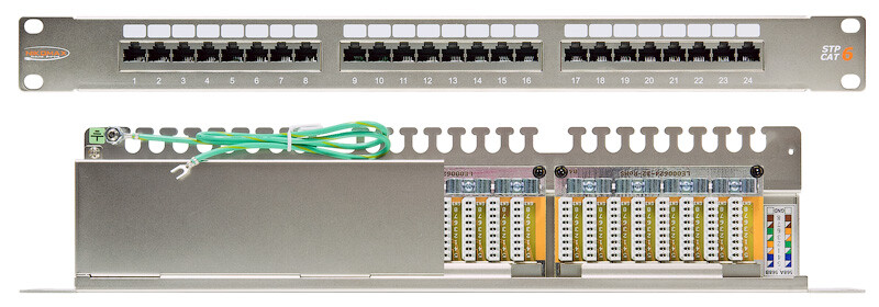 Патч-панель NIKOMAX 19", 1U, 24 порта, Кат.6, RJ45/8P8C, 110/KRONE, T568A/B, полный экран.