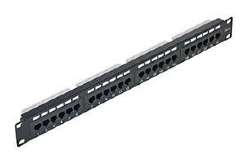 Патч-панель Netlan 19", 1U, 24 порта, Кат.5e, RJ45/8P8C, 110/KRONE, T568A/B, неэкранированная, чер