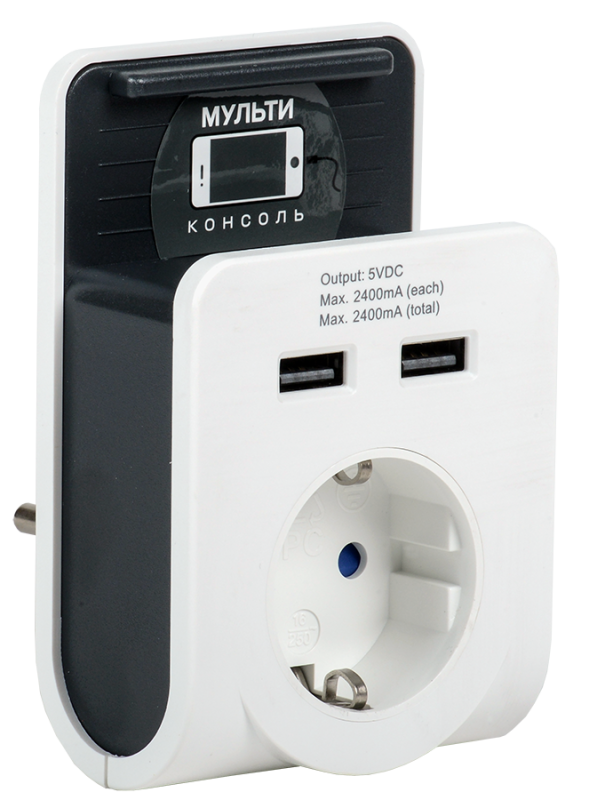 WTP11-16-01-Z-K01 Адаптер Т-02/01 1 место 2P+PE 16А 2хUSB 2,4А белый IEK