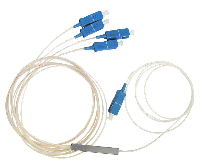 Оптический PLC сплитер, гильза, 1x4, SC/UPC, 0,9 мм, 1 м, SM