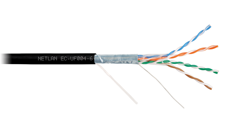 Кабель NETLAN F/UTP 4 пары, Кат.6 (Класс E), 250МГц, одножильный, BC PE черный, 305м
