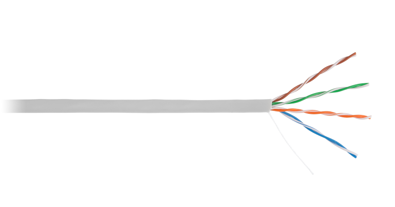 Кабель NETLAN U/UTP 4 пары, Кат.5e, внутренний, PVC, одножильный, 100МГц, серый, 100м