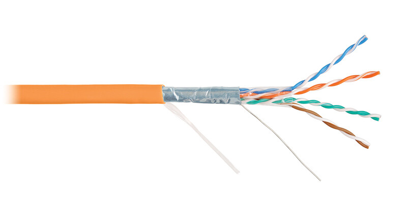 Кабель NIKOLAN F/UTP 4 пары, Кат.5e, внутр. LSZH нг(A)-HFLTx, 24 AWG, одножильн, 100МГц, оранж. 305м