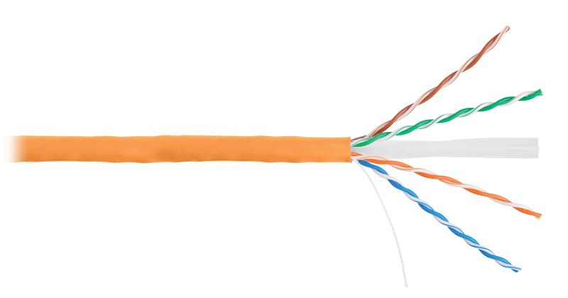 Кабель NETLAN U/UTP 4 пары, Кат.6 (Класс E), 250МГц, одножильный, BC (чистая медь), оранжевый, 305м