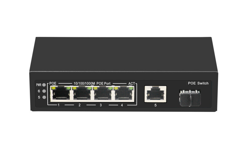 Коммутатор GIGALINK, неуправляемый, 4PoE (802.3af/at) порта 1000Мбит/с, 1 Uplink порт 1000Мбит/с,