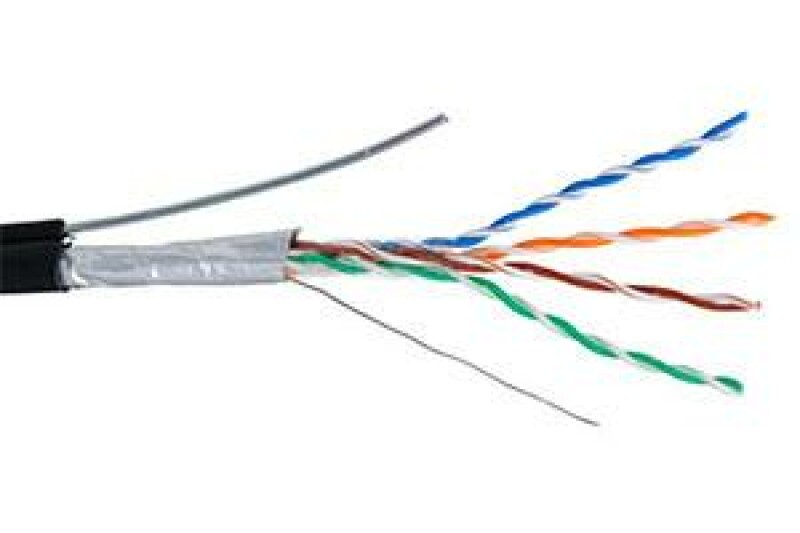 Кабель NETLAN F/UTP 4 пары, Кат.5е, внешний с тросом, PE -40C, одножильный, 100МГц, черный, 305м