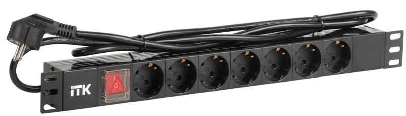 PH12-7D1-P ITK PDU 7 роз. нем.ст. с выкл 1U каб.2м вилка нем.ст ПВХ черный
