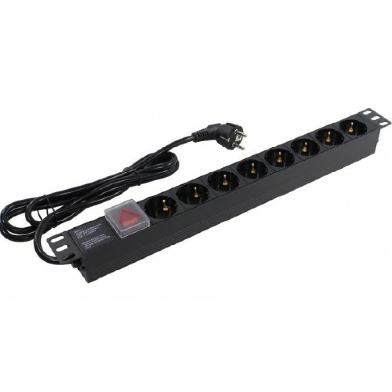 Блок розеток 19", 16А, 8 розеток, шнур 2м, выключатель, черный "S" PDU-1U-G8-K