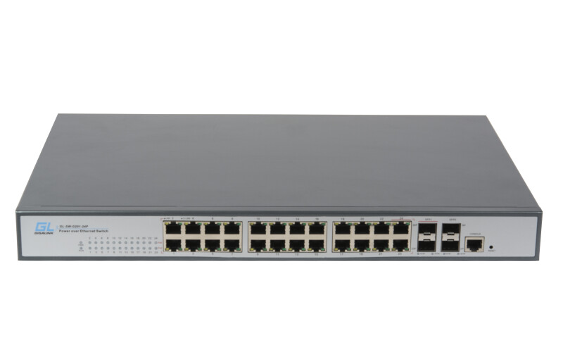 Управляемый L2 PoE коммутатор GIGALINK 24 Base-T 1000Mb/s портов, 4 Base-X SFP 1000Mb/s. 1U 19'',