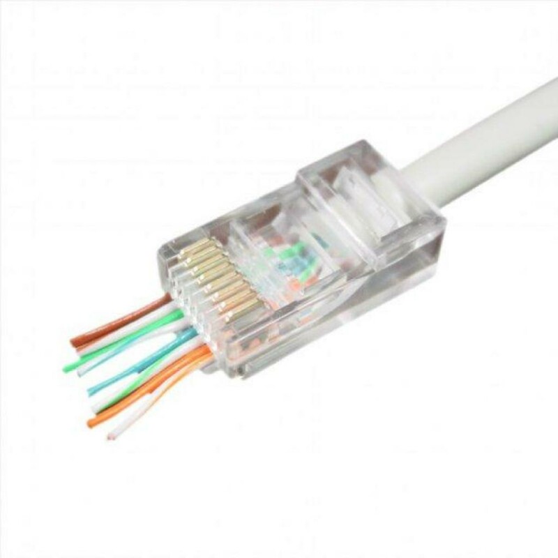 Разъём-коннектор RJ-45 (8p8c) UTP кат 5е универсальный, сквозное отверстие CN-8P8C-C5E-U-H-TWCS