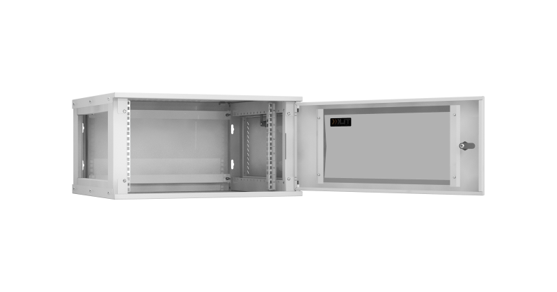 Настенный разборный шкаф TLK 19", 6U, стеклянная дверь, Ш600хВ303хГ450мм, TWI-066045-R-G-GY