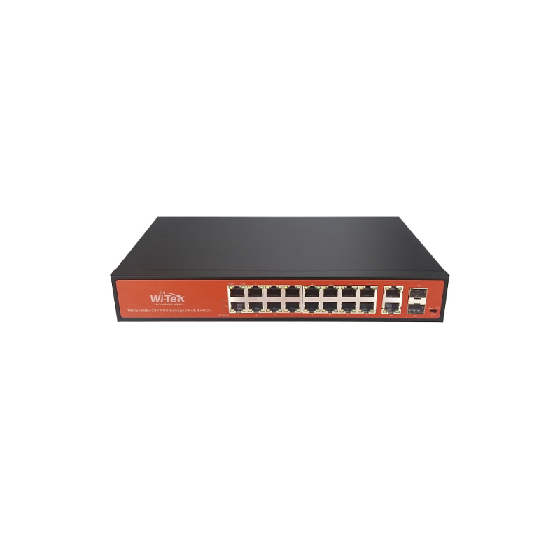 Сетевой коммутатор Wi-Tek WI-PS320GF неуправляемый PoE 350Вт, порты 16 PoE GE + 2 Combo