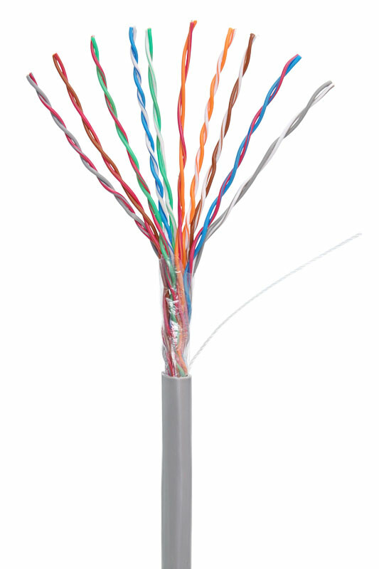 Кабель NETLAN U/UTP 10 пар, Кат.5, внутренний, PVC, одножильный, 100МГц, серый, 305м
