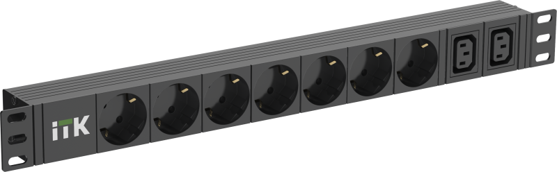 ITK PDU 7 розеток немецкий стандарт + 2 С13 1U кабель 2м вилка C14