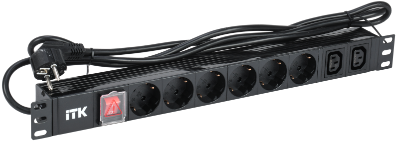PDU 6 розеток нем. ст. + 2 С13 LED 1U каб. 2м нем. ст. PH12-6D2C131-P ITK
