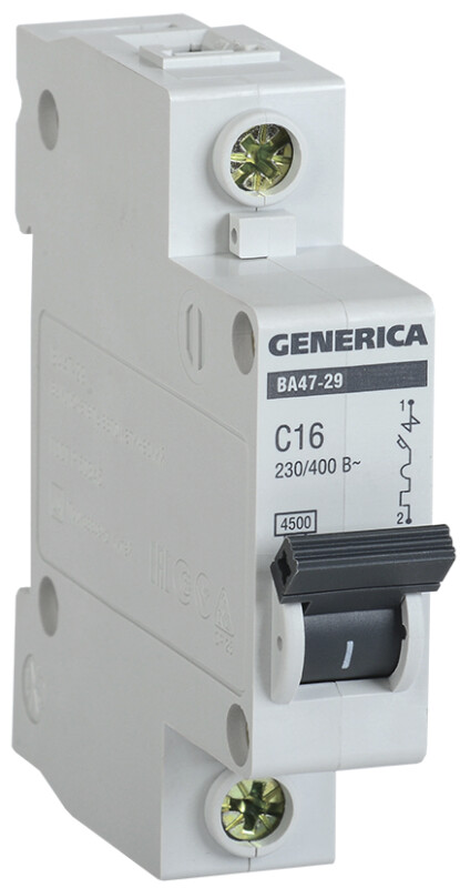 MVA25-1-016-C Авт. выкл. ВА47-29 1Р 16А 4,5кА х-ка С GENERICA