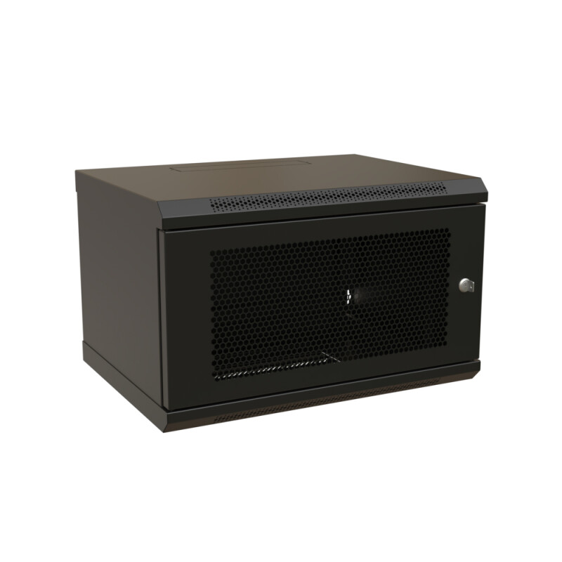 Шкаф настенный WRline (19"), 9U, 500x600х600мм, с замком, цвет черный WR-TW-0966-SR-RAL9004