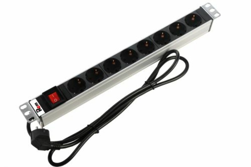 Блок розеток Rem-16 с выкл., 8 Shuko, 16A, алюм. корпус 19", шнур 1,8 м R-16-8s-V-440-1.8