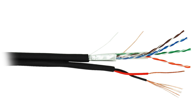 Кабель NETLAN F/UTP 4 пары, Кат.5e с силовым кабелем 0,50мм2 внешний EC-UF004-5E-PC050-PE-BK