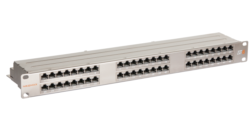 Коммутационная панель NIKOMAX 19", 1U, 48 портов, Кат.6, RJ45/8P8C, 110/KRONE, T568A/B, полный экран