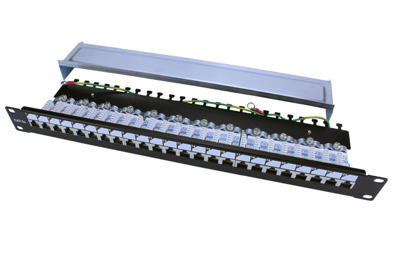 Патч-панель 19'', 1U, 24 порта RJ-45 полн. экран., категория 5e, Dual IDC, ROHS, цвет черный