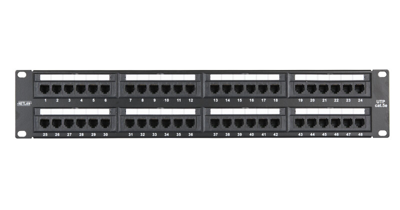 Коммутационная панель 19", 2U, 48 порта, Кат.5e, неэкранированная, черная EC-URP-48-UD2