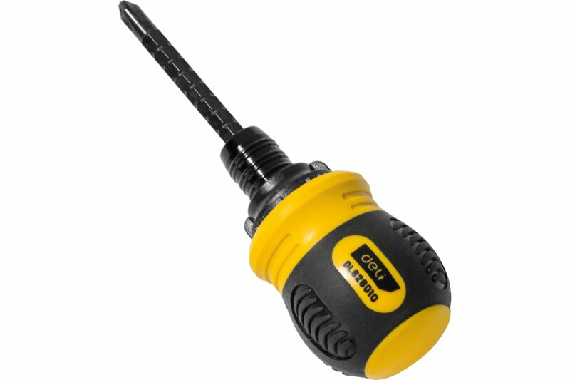 Двухсторонняя отвертка с трещеткой Deli DL626010 PH2+SL6x85мм, сталь CrV, длина 95-140мм, диаметр хв