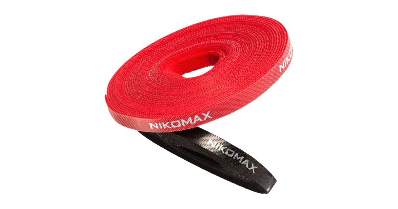 Стяжка-липучка NIKOMAX нарезаемая, в рулоне 5м, ширина 15мм, красная