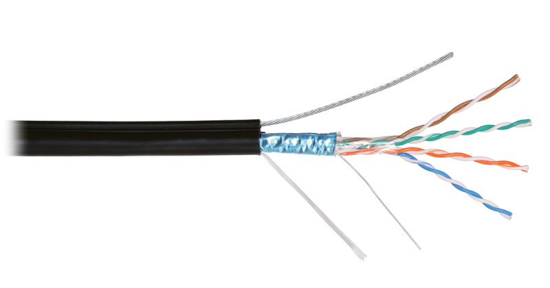 Кабель NIKOLAN F/UTP 4 пары, Кат.5e (Класс D), с многожильным тросом черный, 500м NKL 4905B-BK