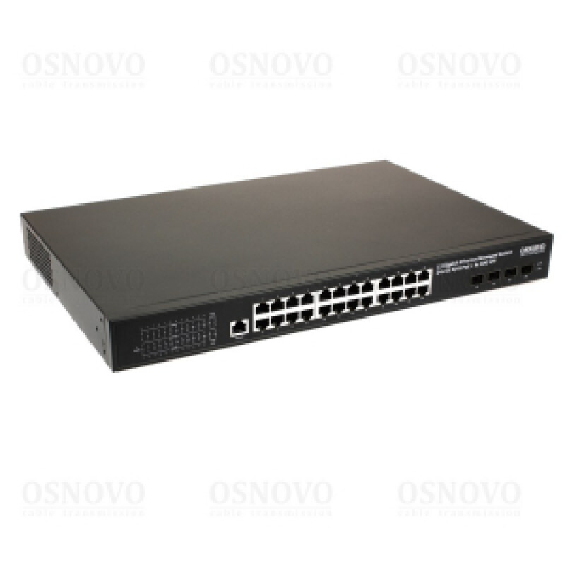 Управляемый L3 PoE коммутатор на 24xGE RJ-45 c PoE + 4х10G SFP+ порта.