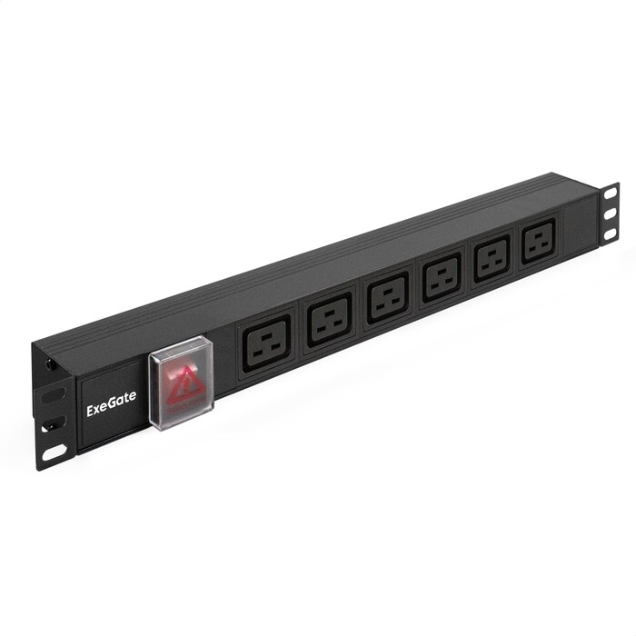 Блок розеток горизонтальный 16А 19", 1U, Алюминий, 6 IEC 320 C19, С20, выкл. с подсветкой, черный