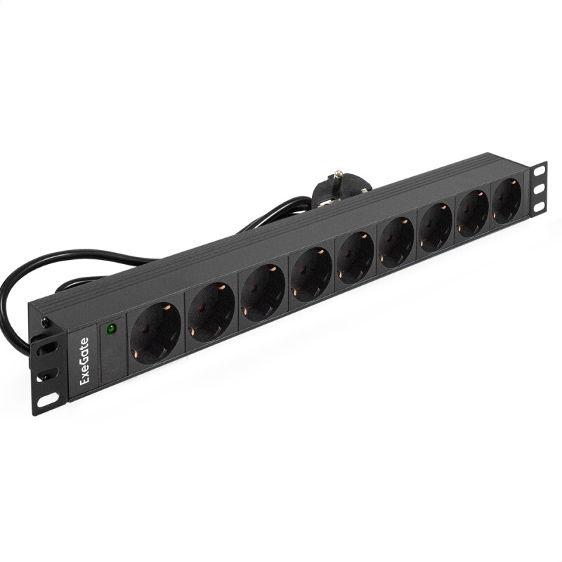 Блок розеток горизонтальный 16А 9 Schuko, 19 " 1U, кабель1,8 м