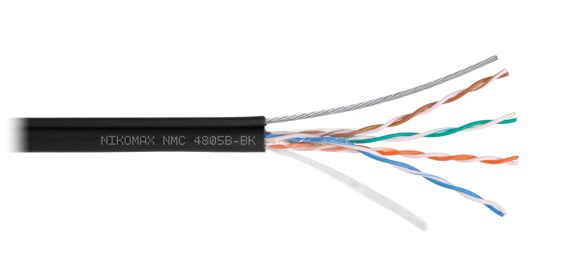 Кабель NIKOMAX U/UTP, 4 пары, кат.5e, 24 AWG, внешний с тросом, полиэтилен, черный, 500м