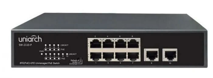 Коммутатор UNIARCH на 10 портов, 10×100Mbps (RJ45), включая 8 PoE портов SW-2110-LP