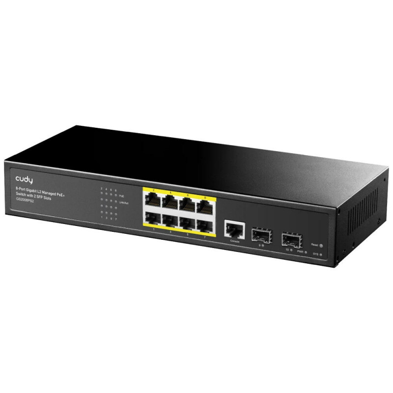 Управляемый коммутатор Cudy 8 портов RJ45, SFPx2, бюджет PoE 120 Вт GS2 GS2008PS2