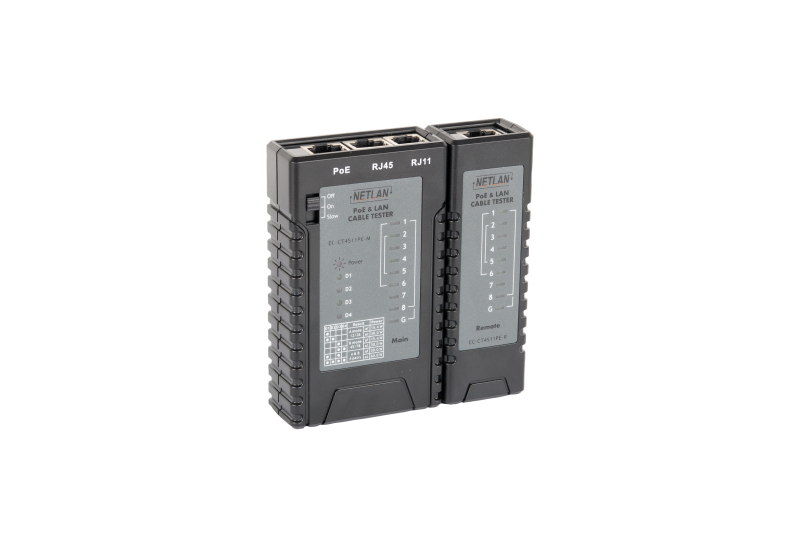 Кабельный тестер NETLAN UTP/STP, RJ11, RJ12, RJ45 с функцией определения PoE