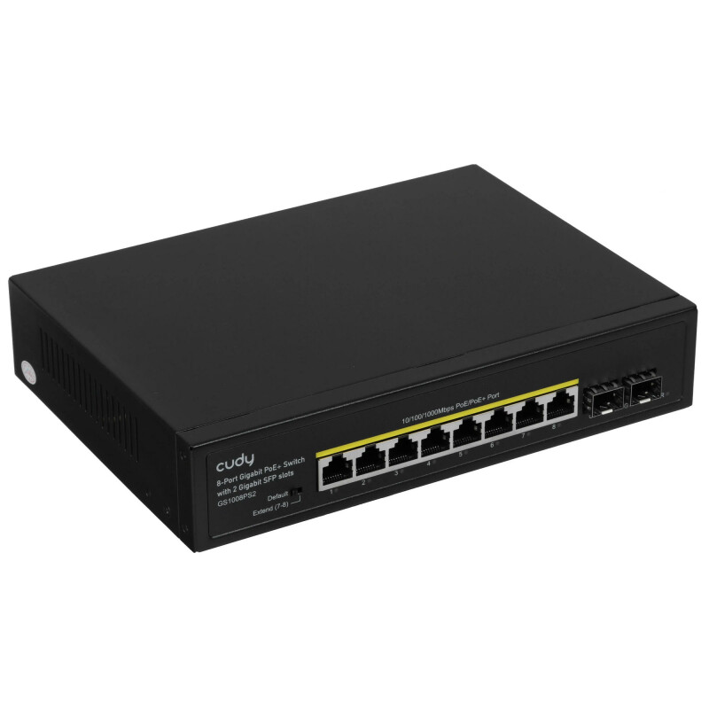 Коммутатор Cudy GS1008PS2 портов-8, неуправляемый, 1000 Мбит/сек, 100 Мбит/сек, SFPx2, PoE