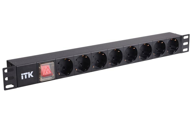 PDU 8 розеток немецкий стандарт, с LED выключателем, входящая розетка С14 3м