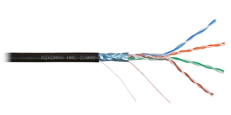 Кабель NIKOLAN F/UTP 4 пары, Кат.5e (Класс D), тест по ISO/IEC, 100МГц, , черный, 305м NMC 2200B-BK