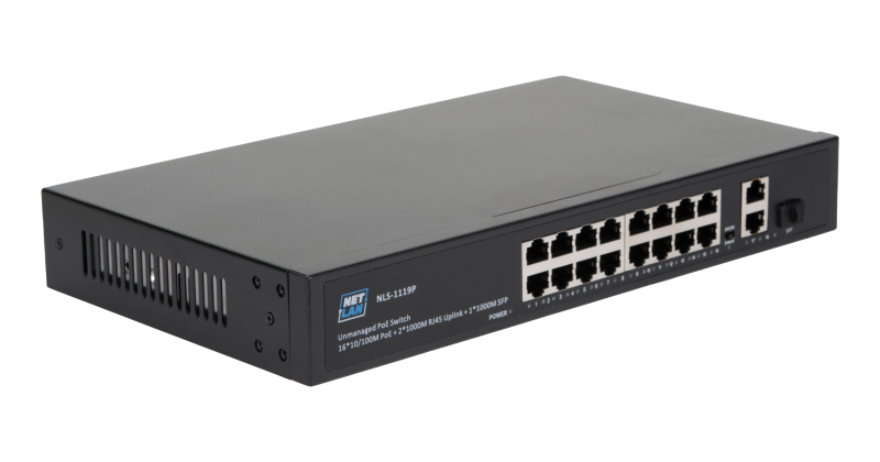 Коммутатор NETLAN, неуправляемый, 10/100Мбит/с, SFP, DC52V/4.8A, PoE бюджет 250W NLS-1119P