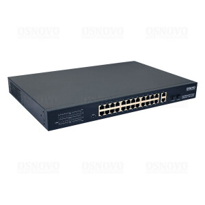 PoE коммутатор Fast Ethernet на 24 x RJ45 портов + 2 x GE Combo uplink порта.