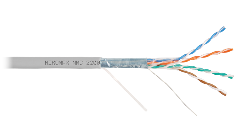Кабель NIKOMAX F/UTP 4 пары, Кат.5e (Класс D), тест по ISO/IEC, 100МГц, одножильный, NMC 2200A-GY