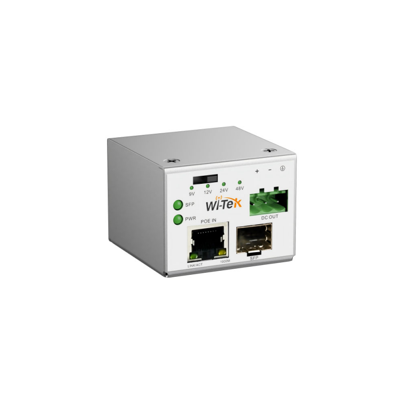 Медиаконвертер Wi-Tek WI-RSC302PD , 1GE (PoE-вх) / 1 SFP, DC-выход