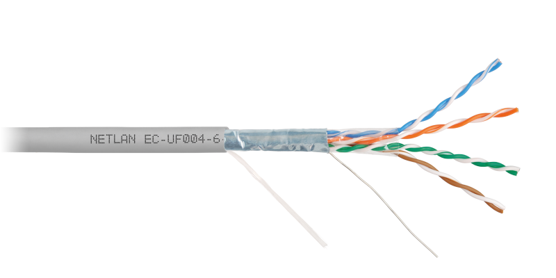 Кабель NETLAN F/UTP 4 пары, Кат.6 (Класс E), 250МГц, одножильный, BC (чистая медь), PVC серый, 305м,